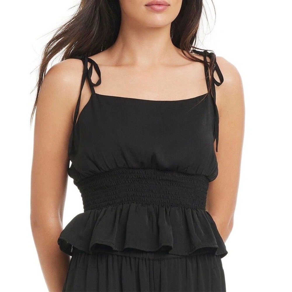 Red Carter Black Smocked Peplum Cami Top Tie Shoulder Straps Size XL NEW